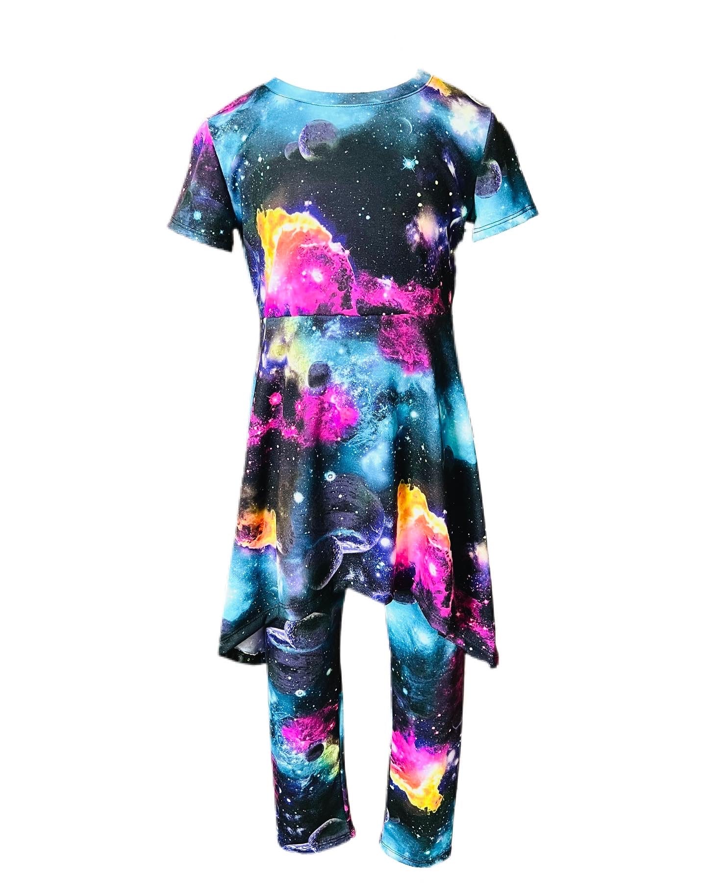 Galaxy Space Starry Girls Blouse and Legging Set