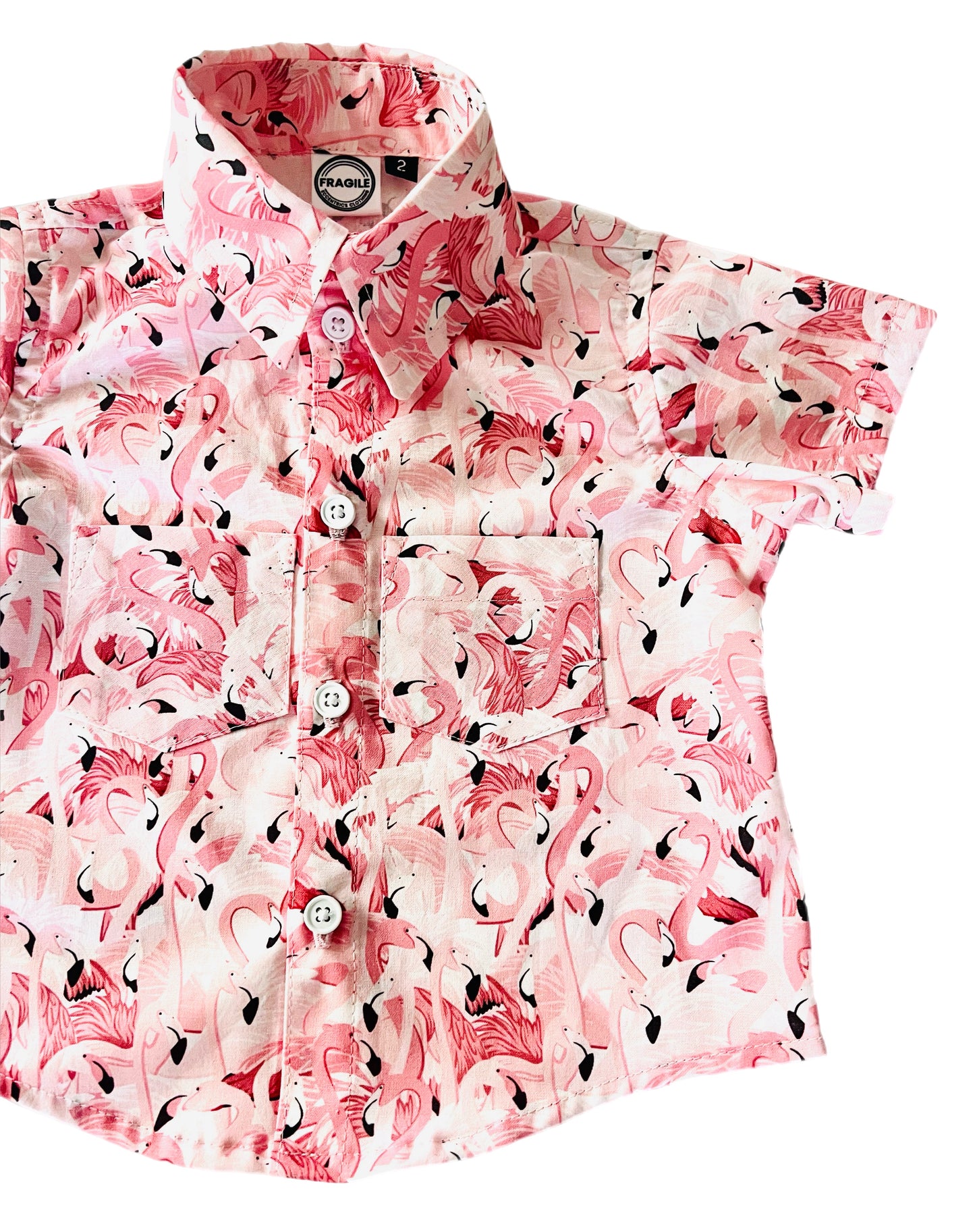 Flamingo Breeze Button-Up Boys Shirt and Short Set
