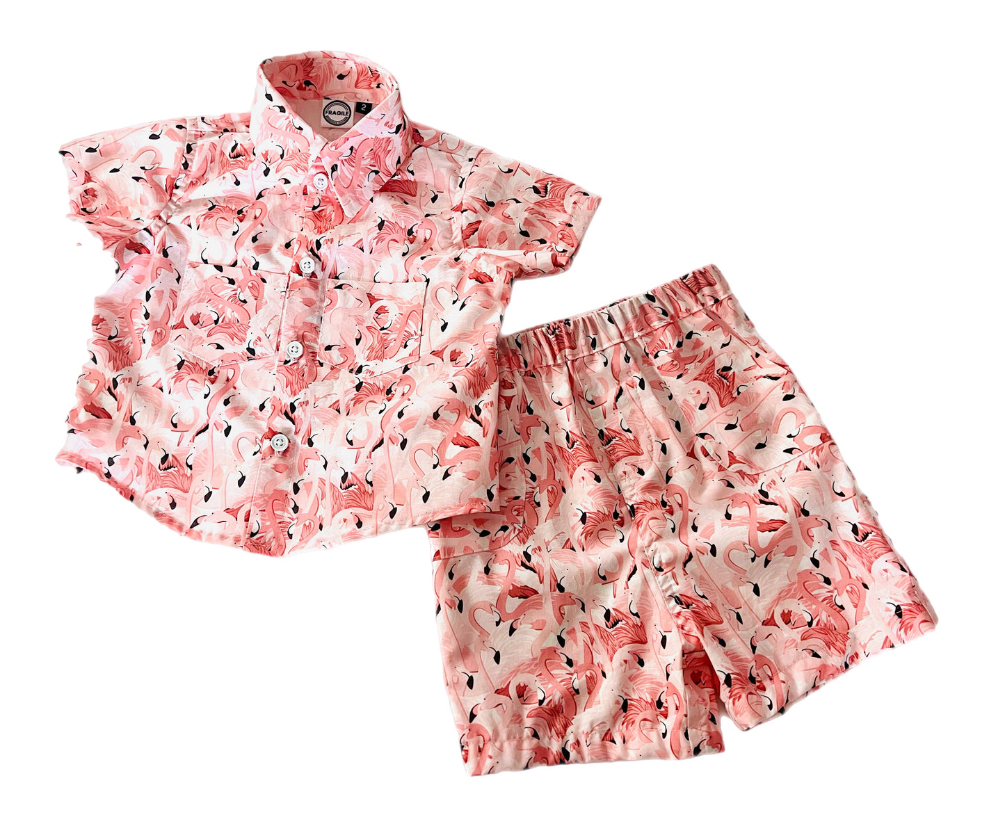 Flamingo Breeze Button-Up Boys Shirt and Short Set