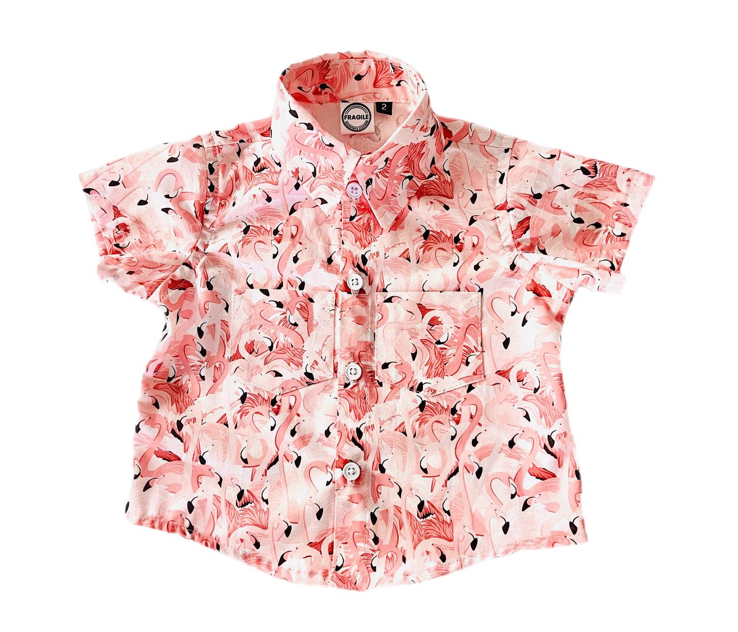 Flamingo Breeze Button-Up Boys Shirt and Short Set