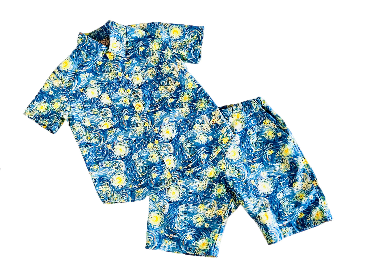 Starry Night Button Down Shirt and Shorts Set