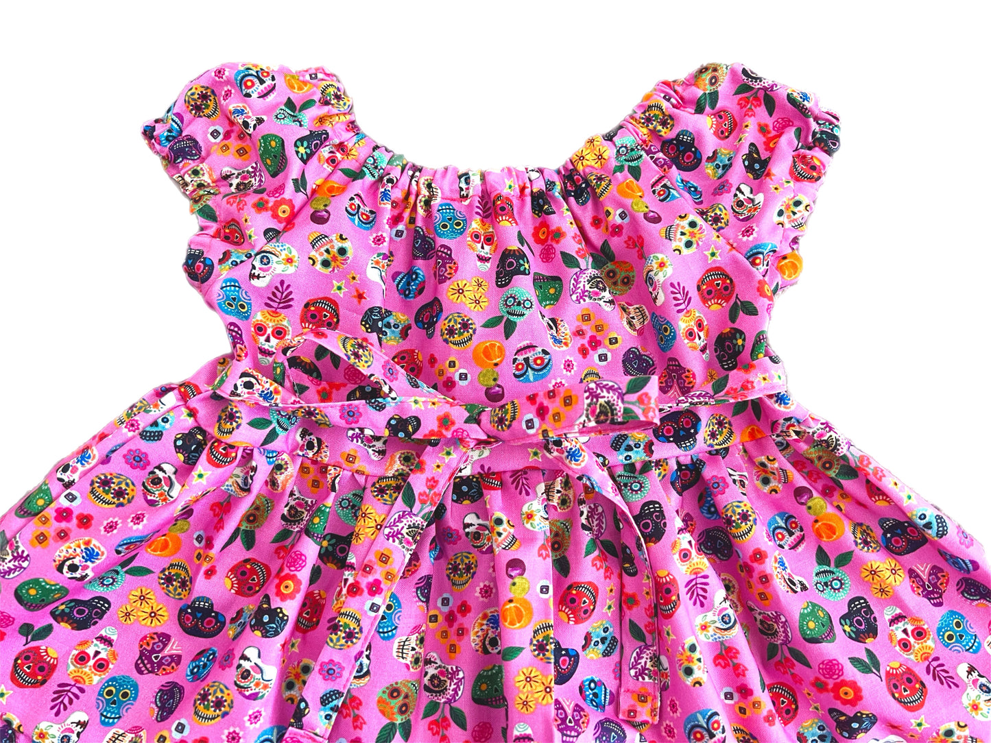 Girls and Women Candy Pink Skull “Día de Los Muertos” Tier Dress