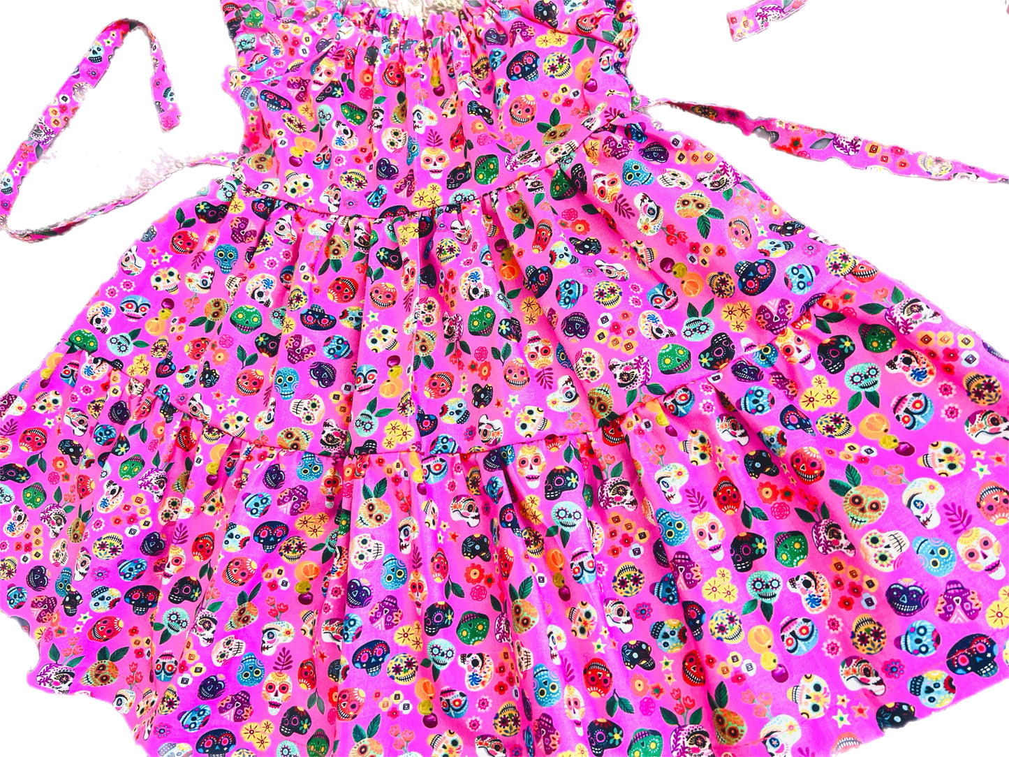 Girls and Women Candy Pink Skull “Día de Los Muertos” Tier Dress