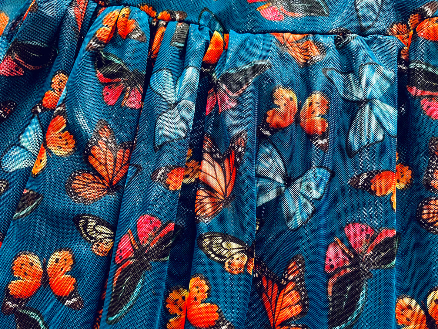 Indigo Midnight Blue Butterfly Gathered Blouse for Girls