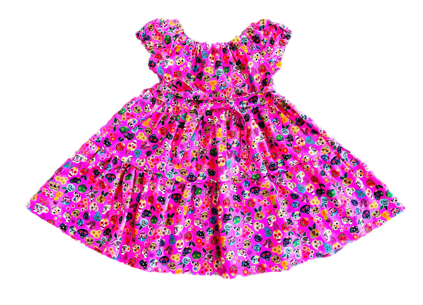 Girls and Women Candy Pink Skull “Día de Los Muertos” Tier Dress