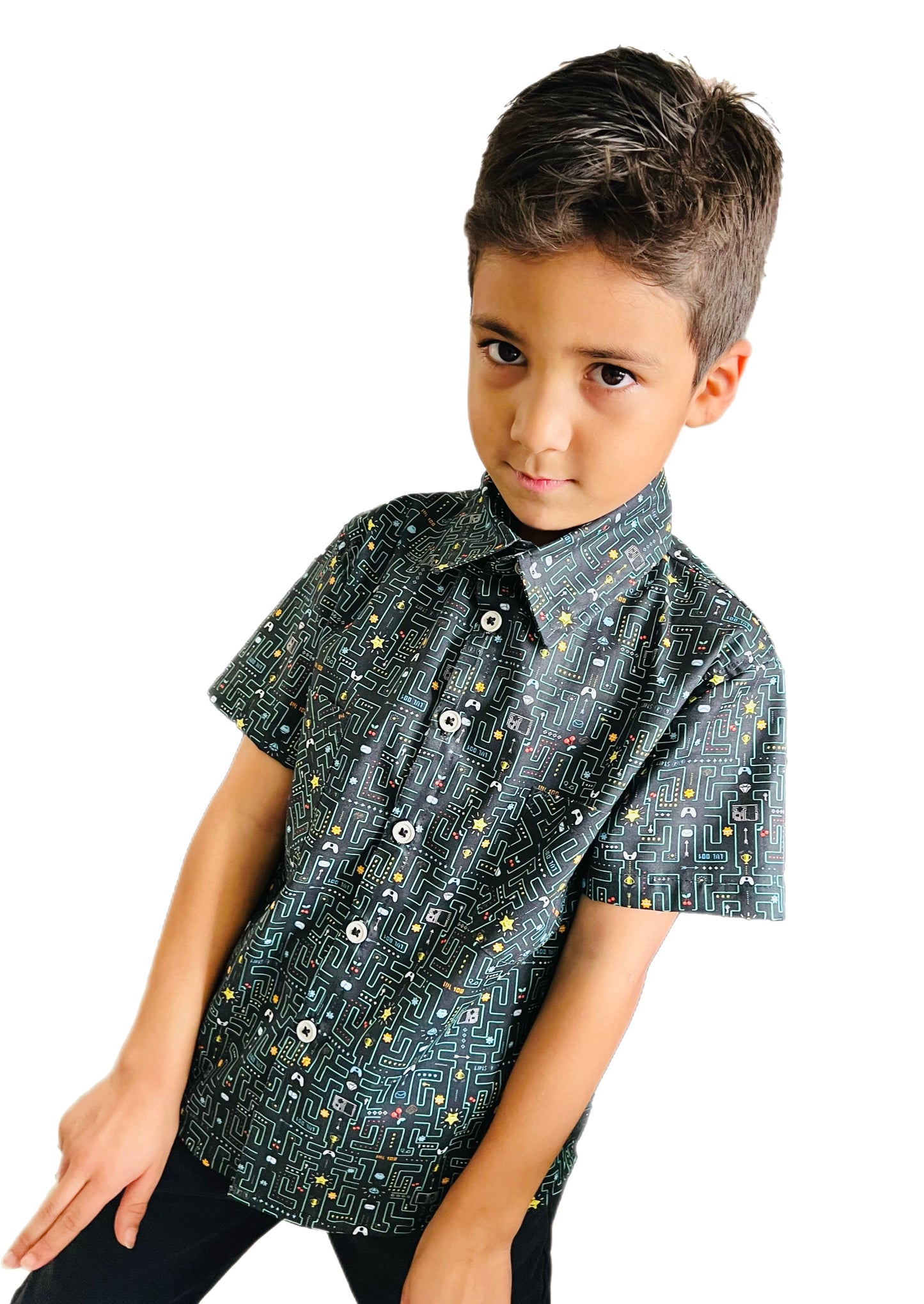 Retro Video Game “Gameover” Kid Button Down Collared Shirt