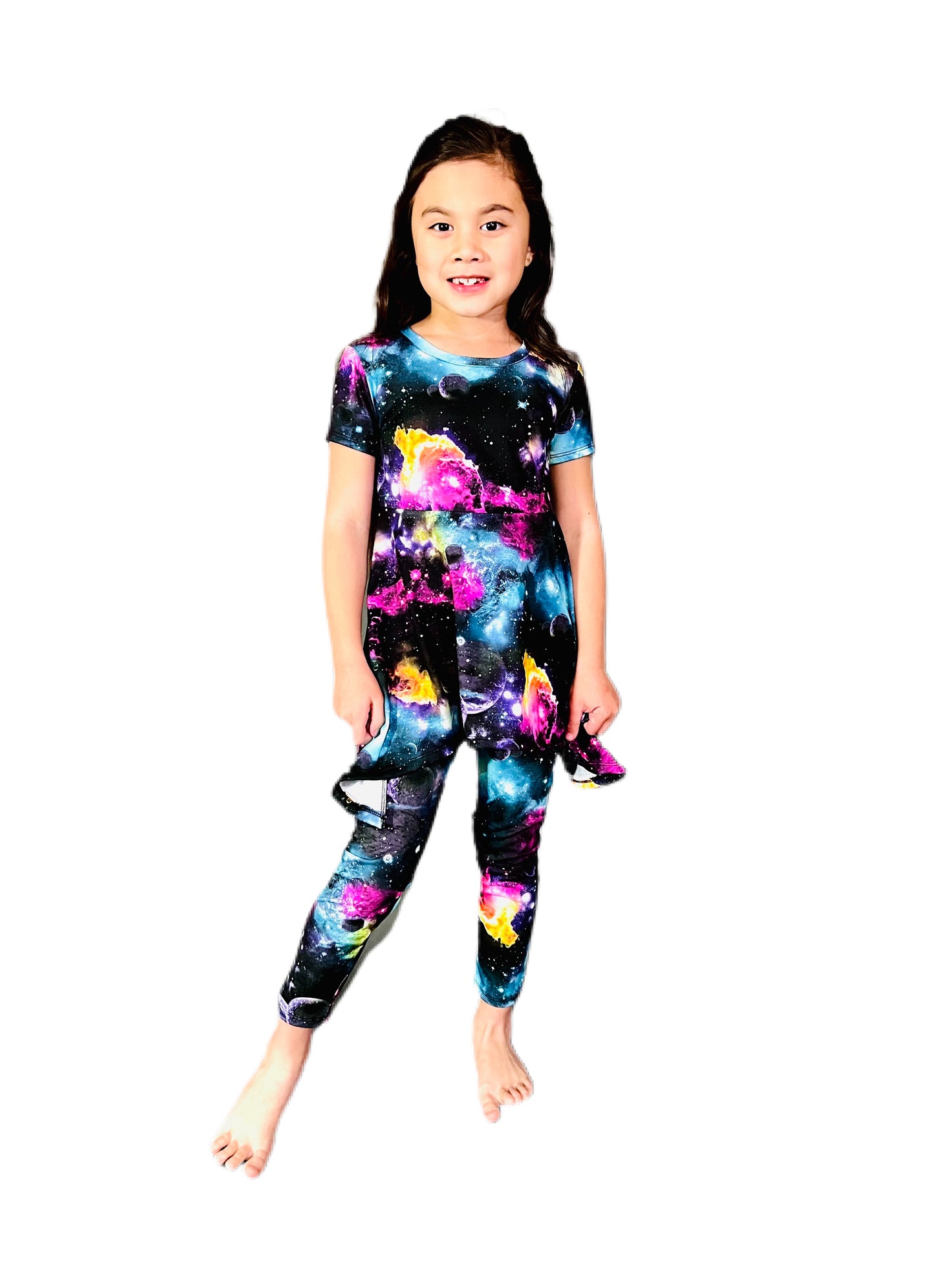 Galaxy Space Starry Girls Blouse and Legging Set