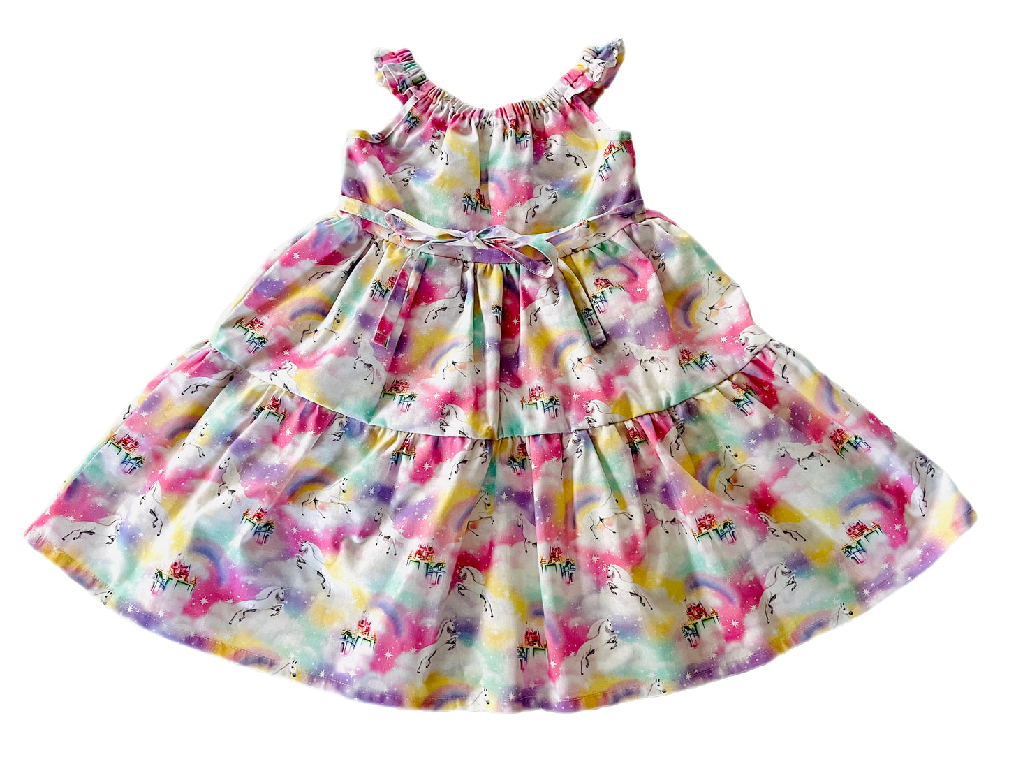 Unicorn Rainbow Daydream Gathered Dress with back tie