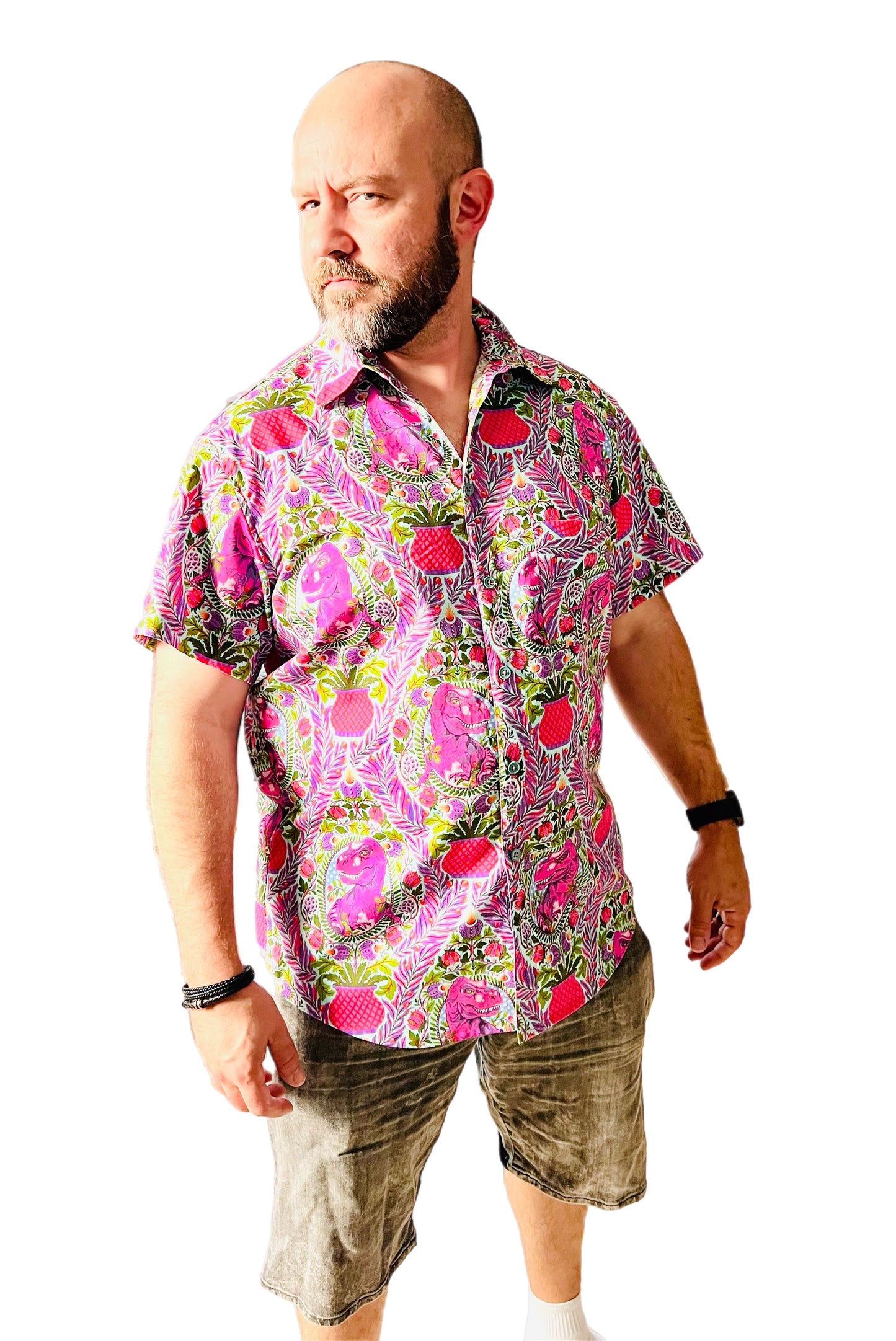 Prehistoric Dino Madness Men’s Button Up Shirt