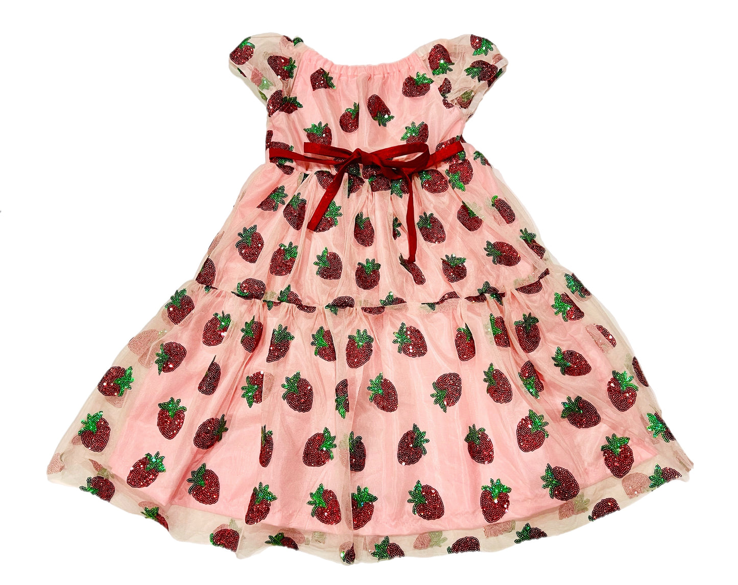 My Strawberry Sparkle Two layered Tier Dress with back tie
