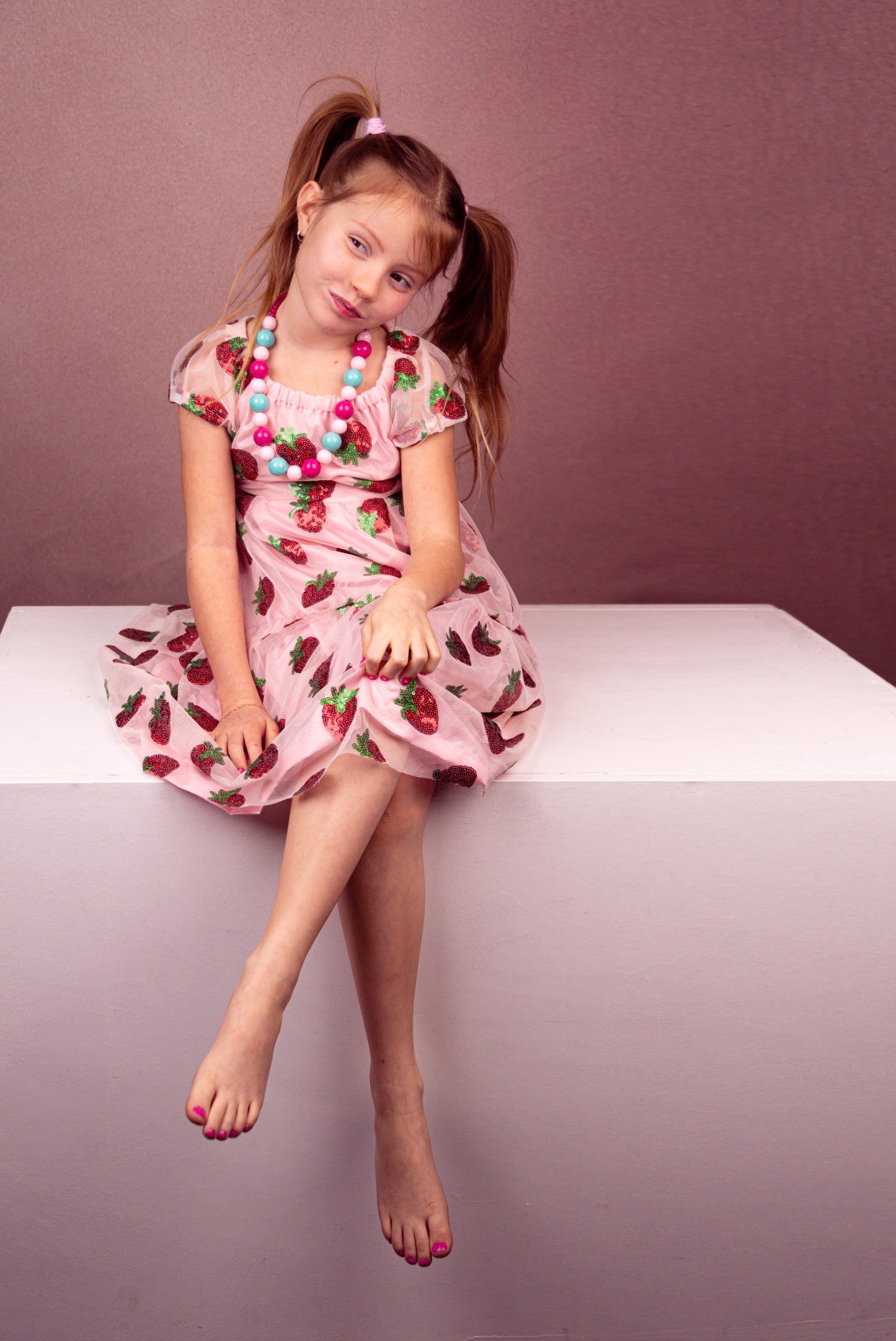 My Strawberry Sparkle Two layered Tier Dress with back tie