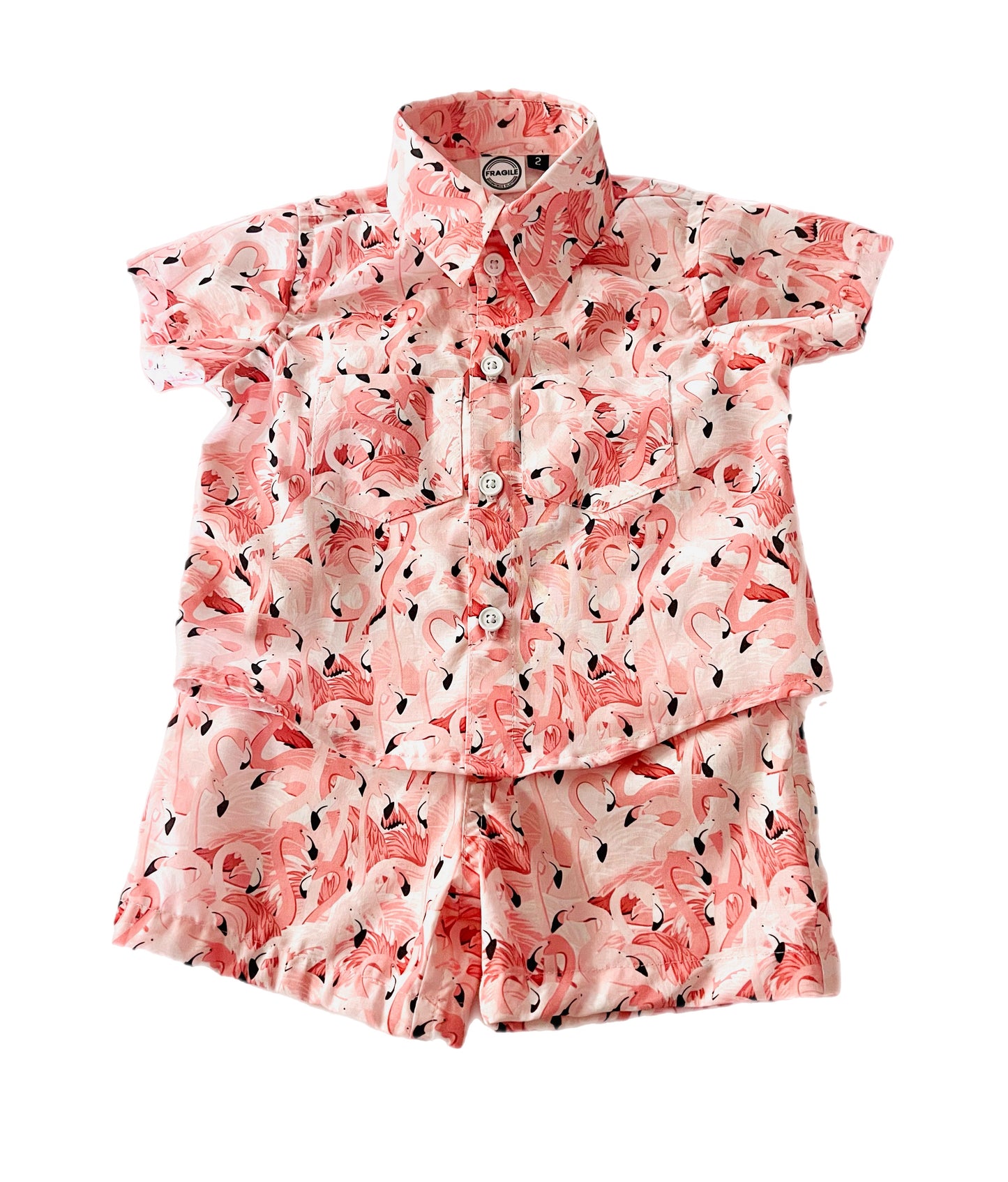 Flamingo Breeze Button-Up Boys Shirt and Short Set