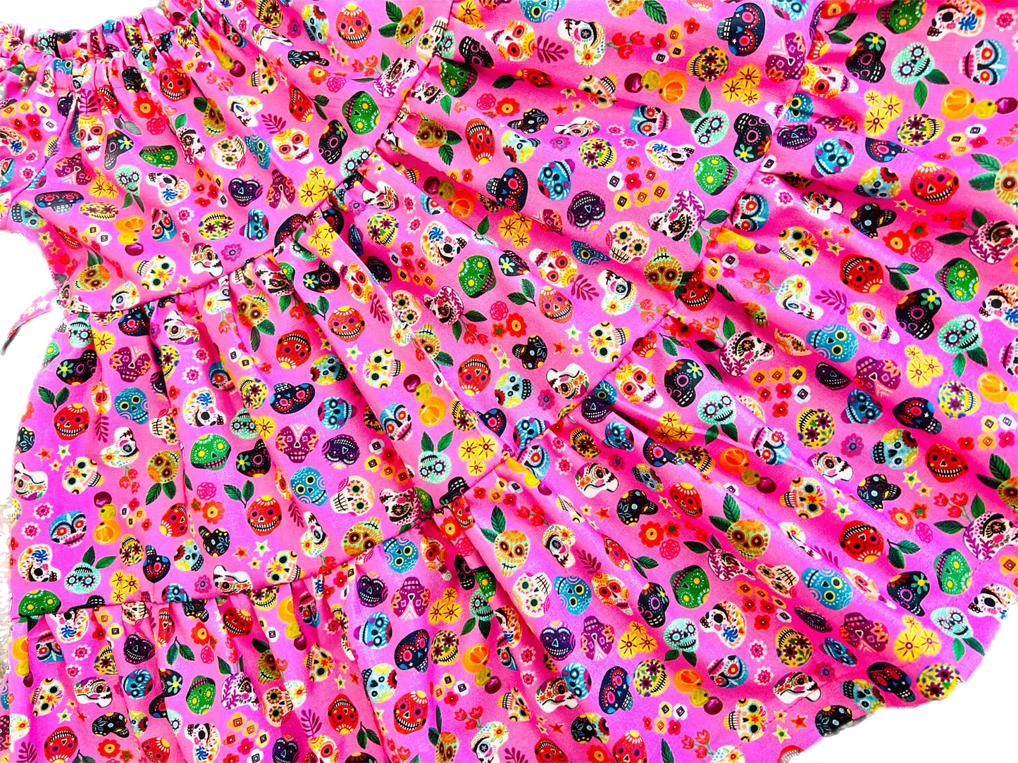 Girls and Women Candy Pink Skull “Día de Los Muertos” Tier Dress