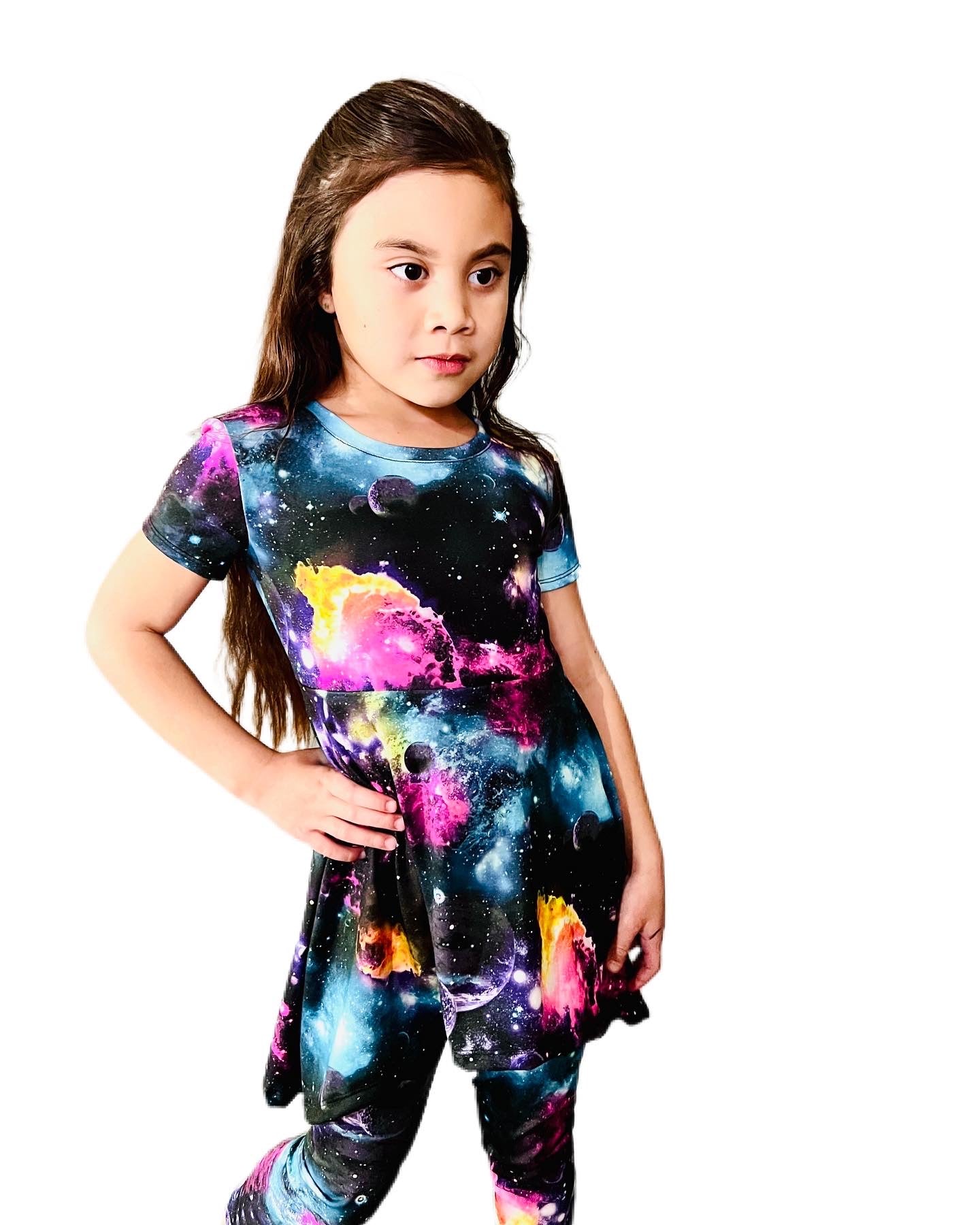 Galaxy Space Starry Girls Blouse and Legging Set