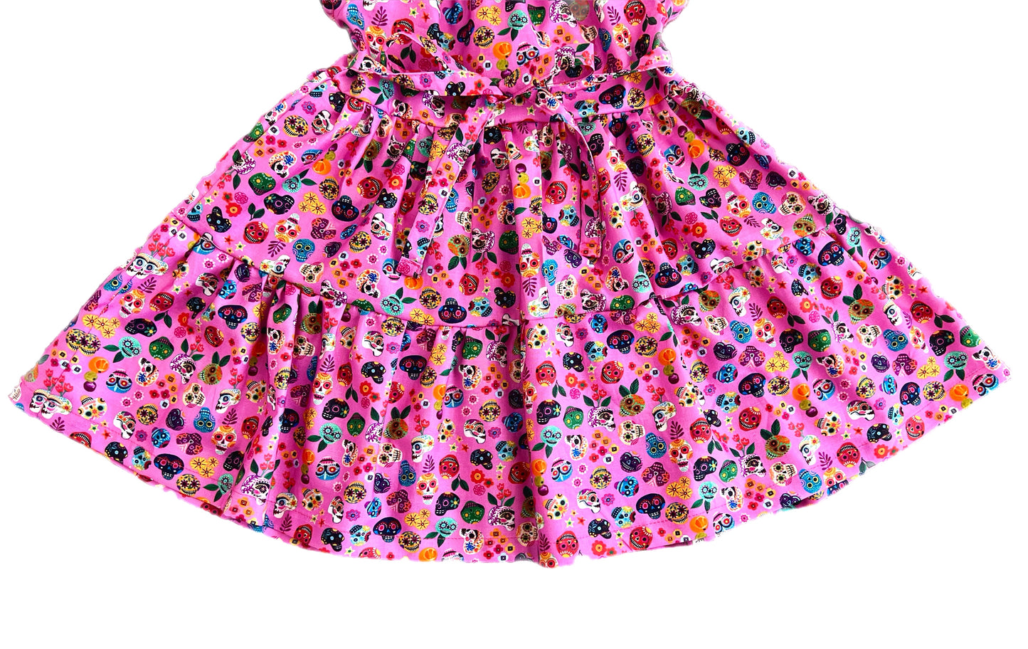 Girls and Women Candy Pink Skull “Día de Los Muertos” Tier Dress