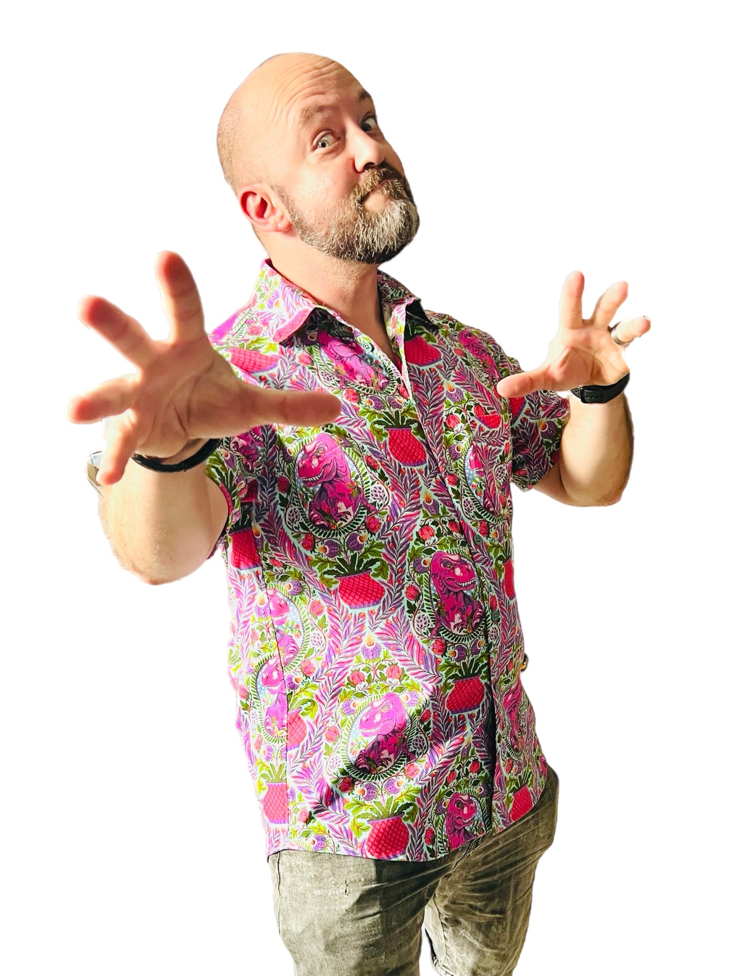 Prehistoric Dino Madness Men’s Button Up Shirt