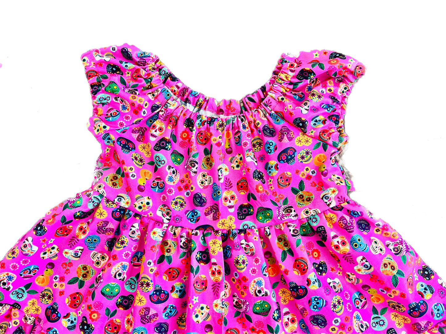 Girls and Women Candy Pink Skull “Día de Los Muertos” Tier Dress