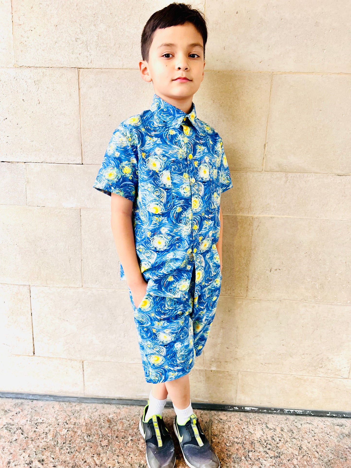 Starry Night Button Down Shirt and Shorts Set