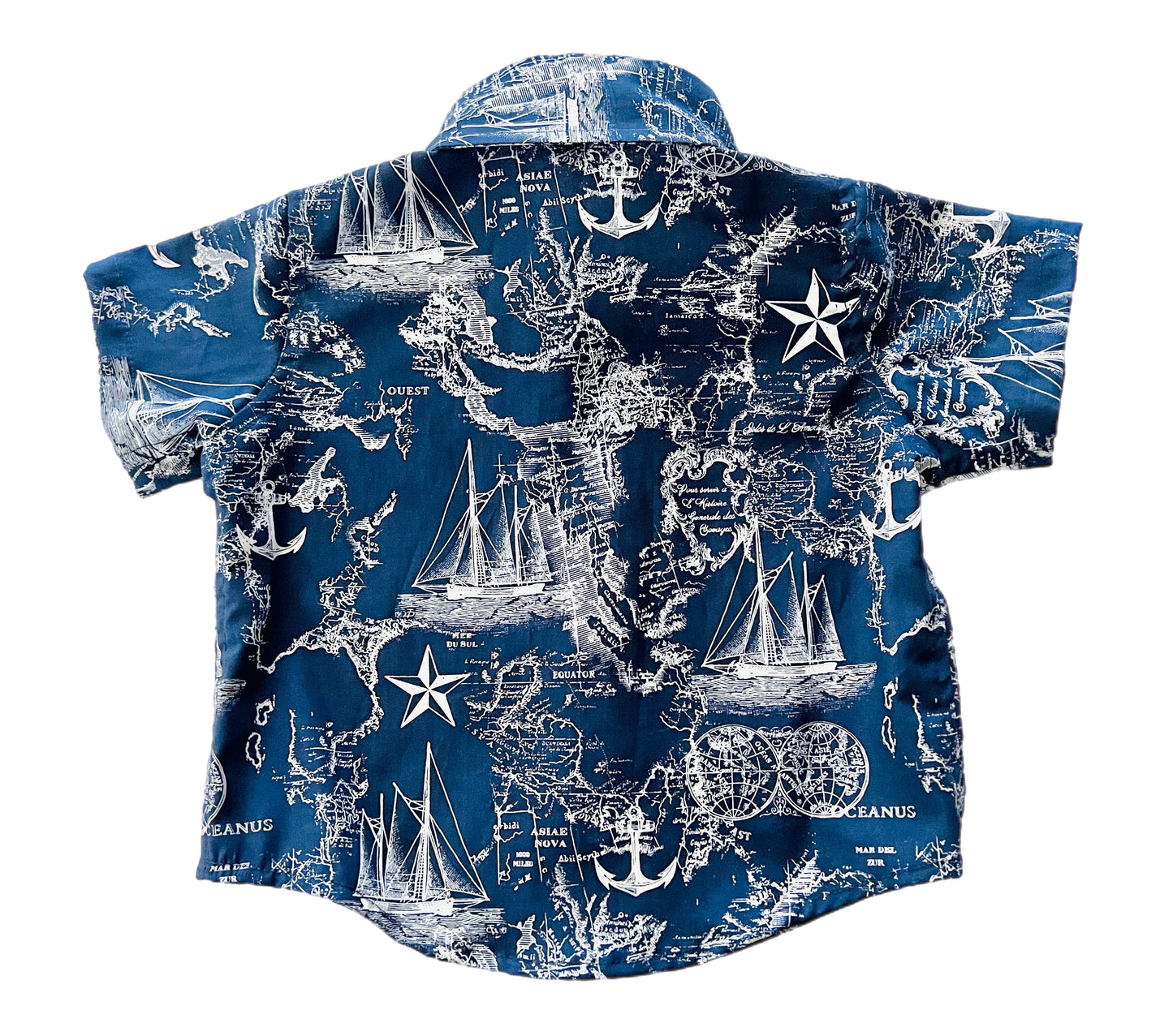 Little Ocean Sail North Map Button Down Dress Shirt (blue or white) navy anchor Shorts Set