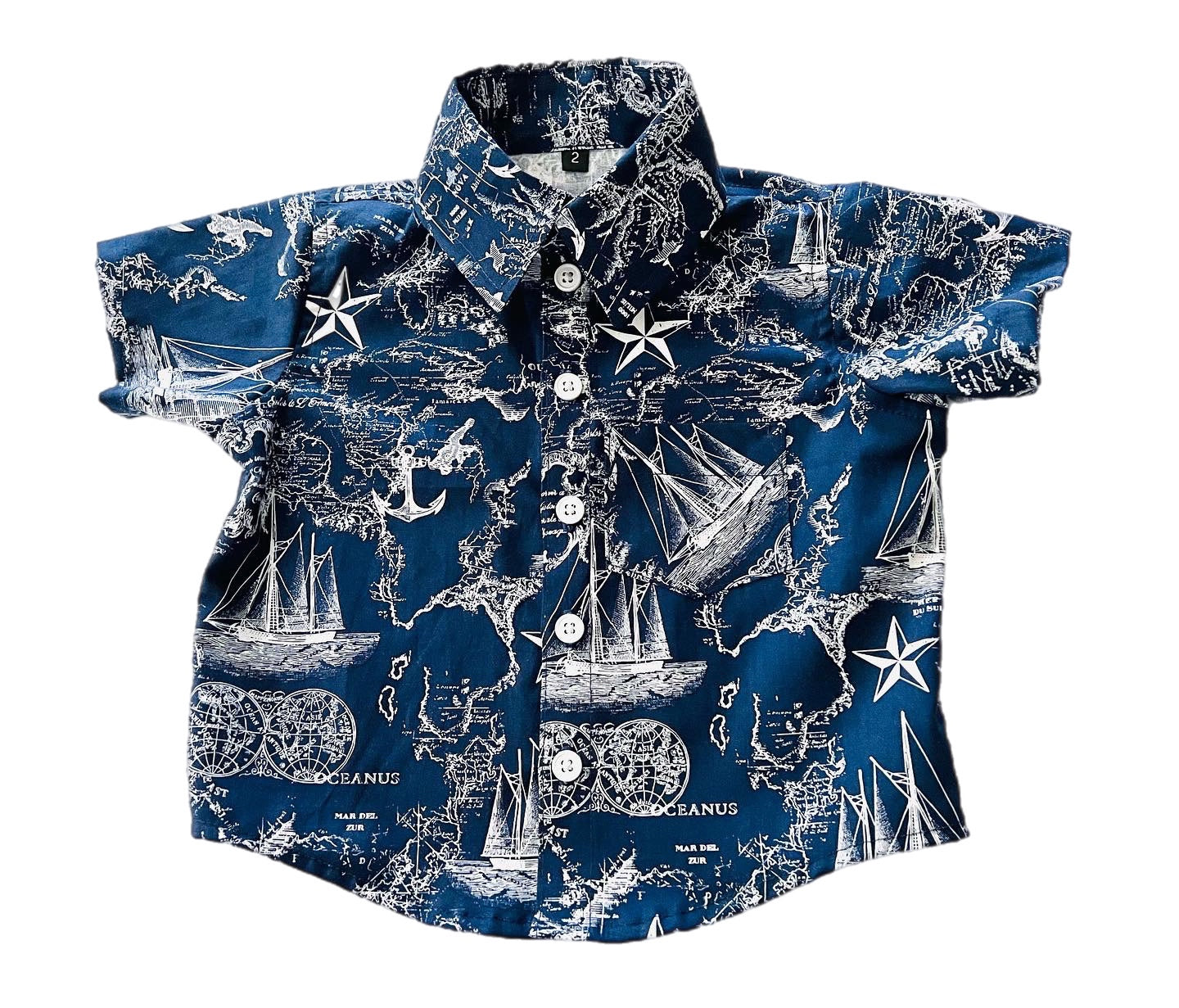 Little Ocean Sail North Map Button Down Dress Shirt (blue or white) navy anchor Shorts Set