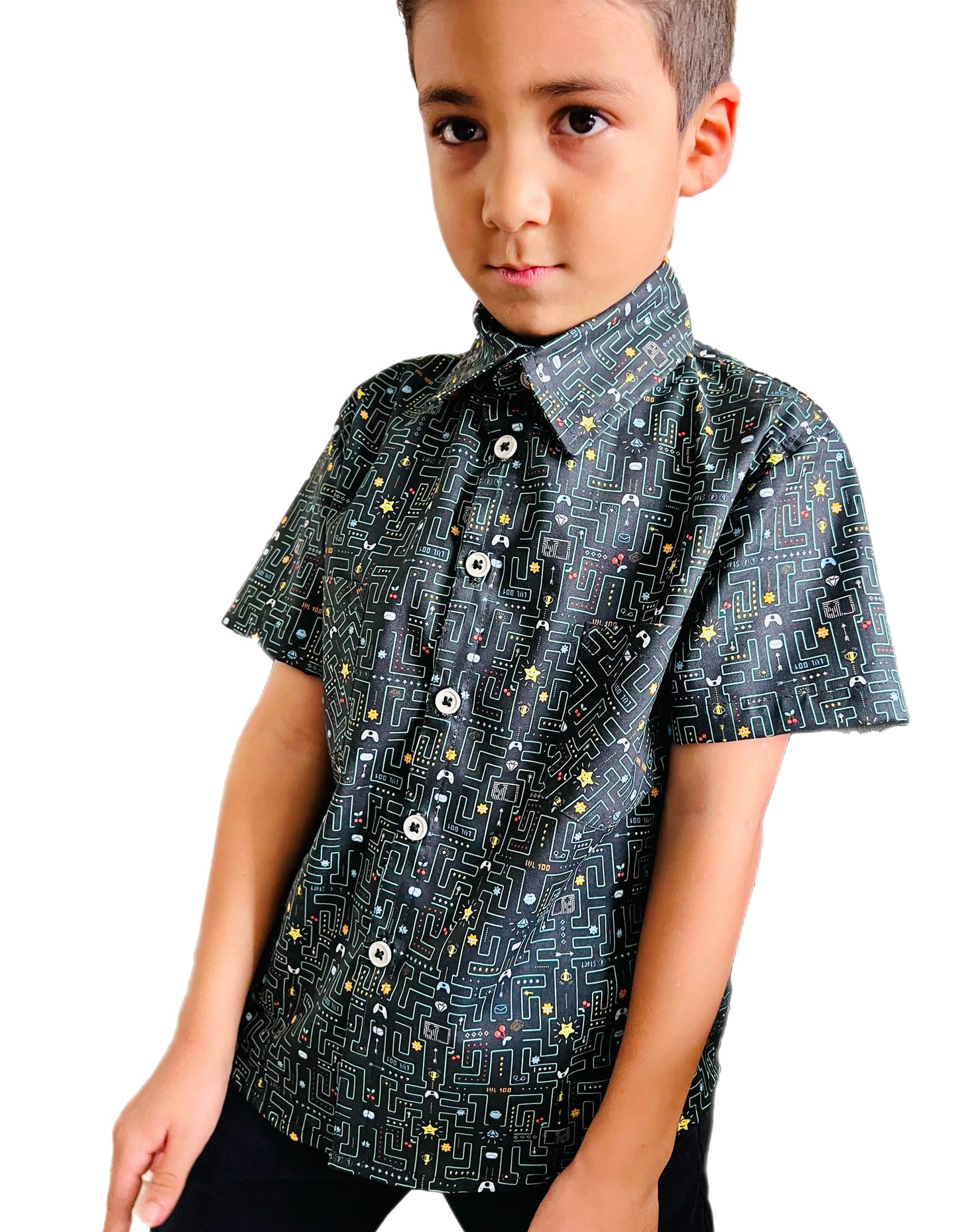 Retro Video Game “Gameover” Kid Button Down Collared Shirt