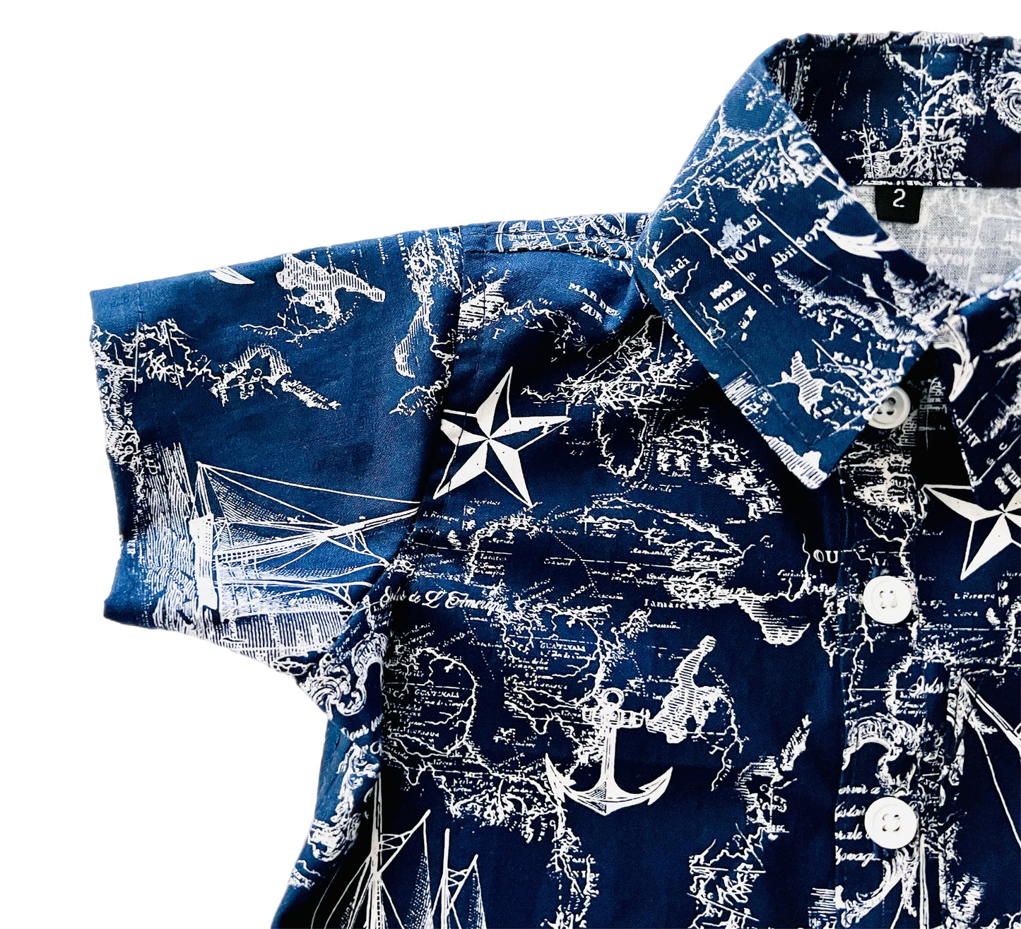 Little Ocean Sail North Map Button Down Dress Shirt (blue or white) navy anchor Shorts Set