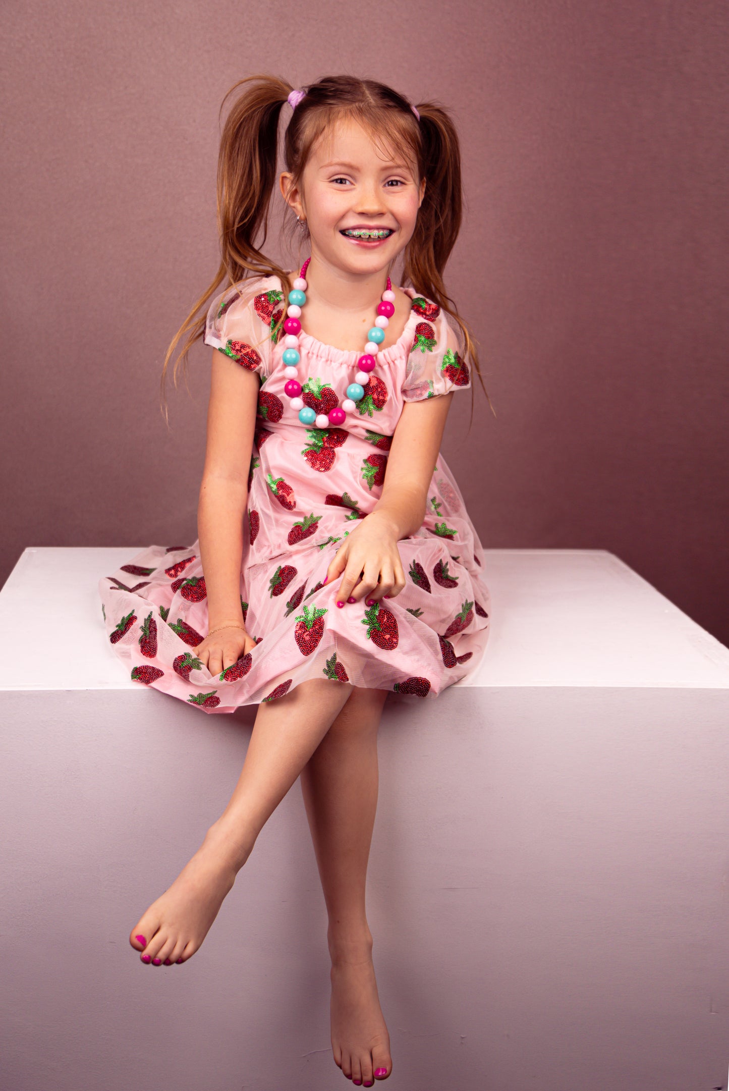 My Strawberry Sparkle Two layered Tier Dress with back tie
