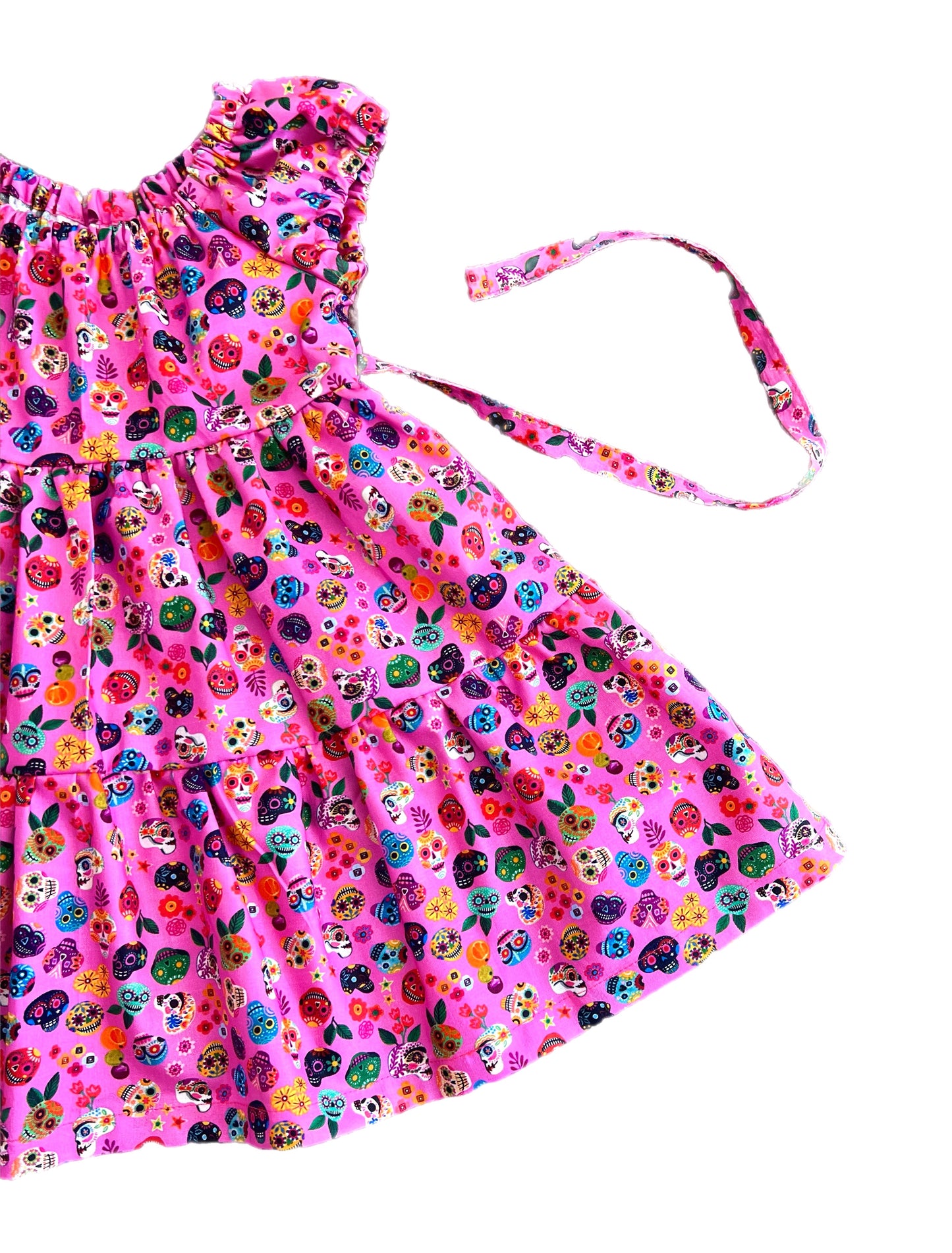 Girls and Women Candy Pink Skull “Día de Los Muertos” Tier Dress