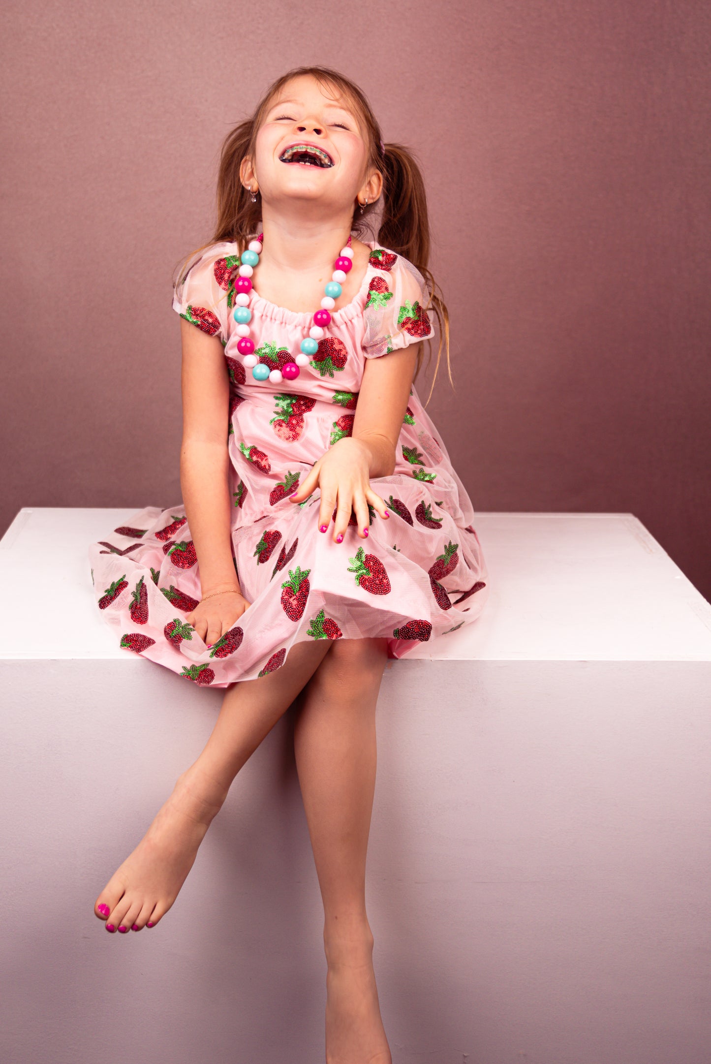 My Strawberry Sparkle Two layered Tier Dress with back tie