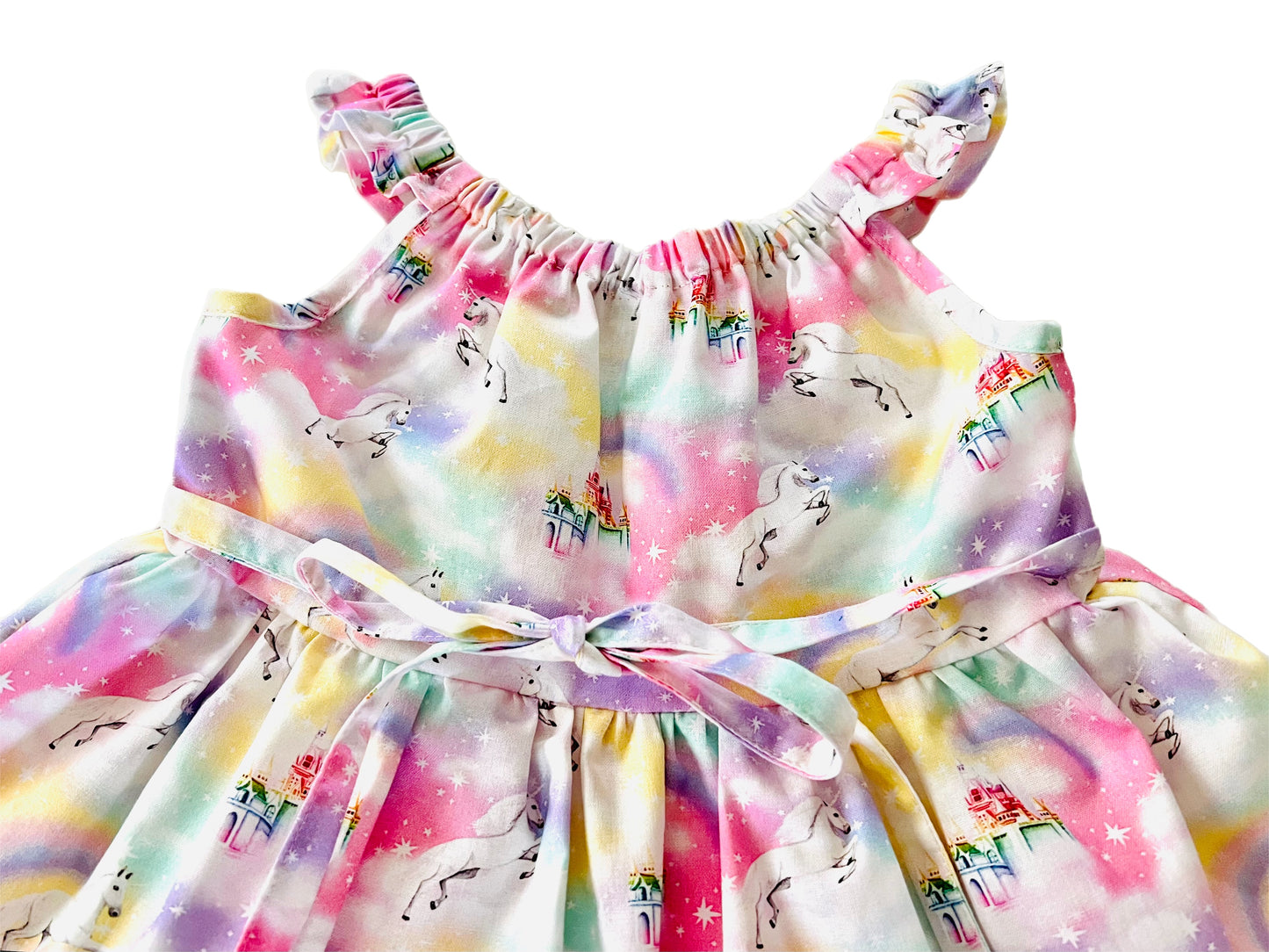 Unicorn Rainbow Daydream Gathered Dress with back tie