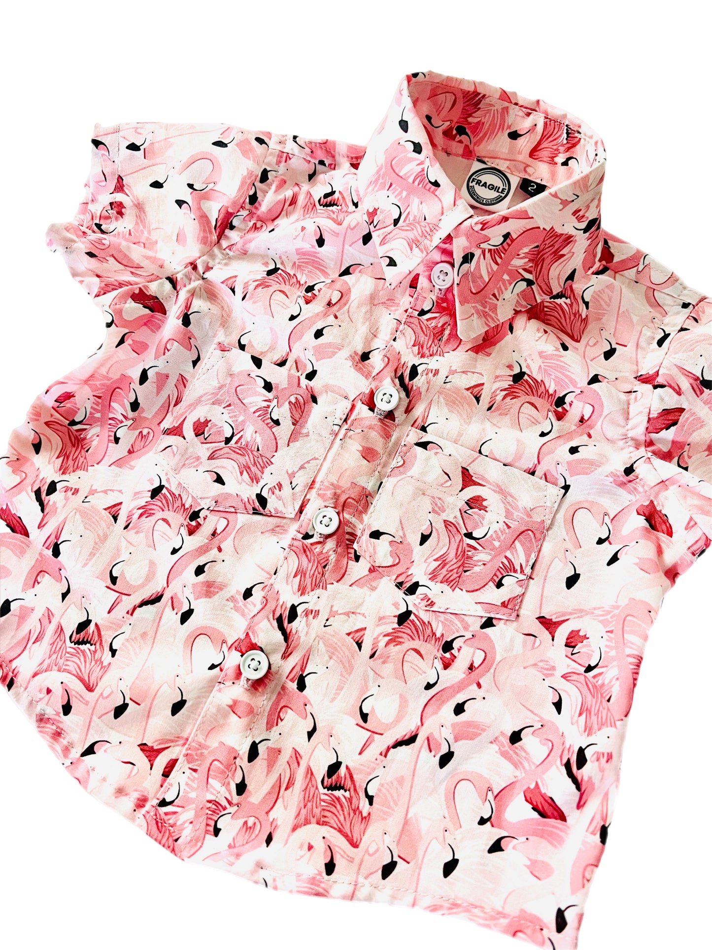 Flamingo Breeze Button-Up Boys Shirt and Short Set