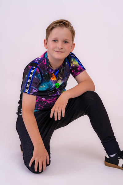 Colorful galaxy-print shirt