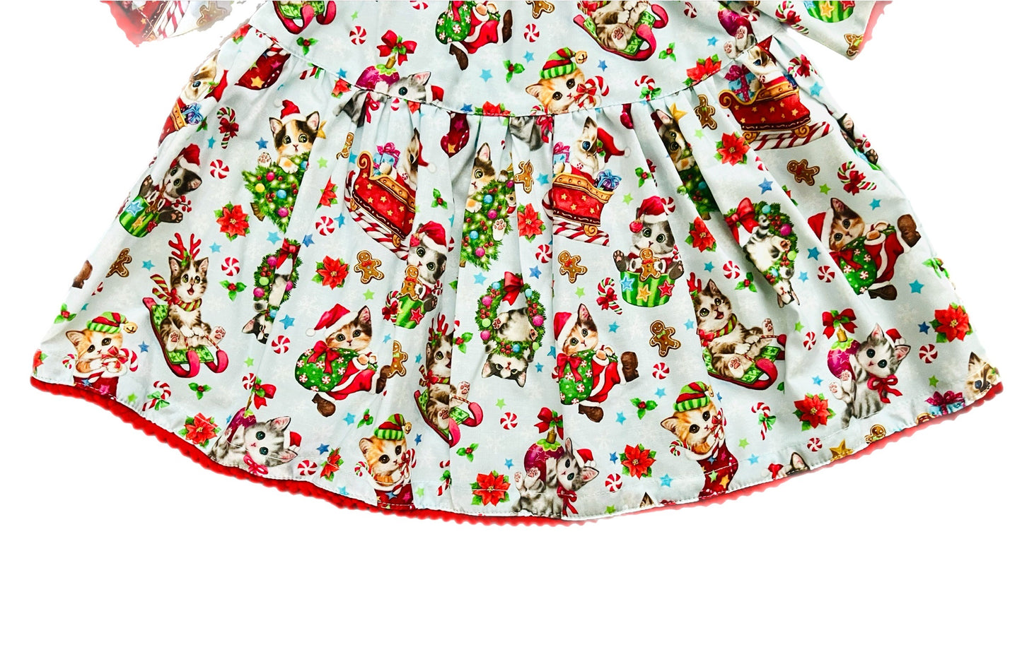 Womens Christmas Santa Kitty Flutter Sleeve Top