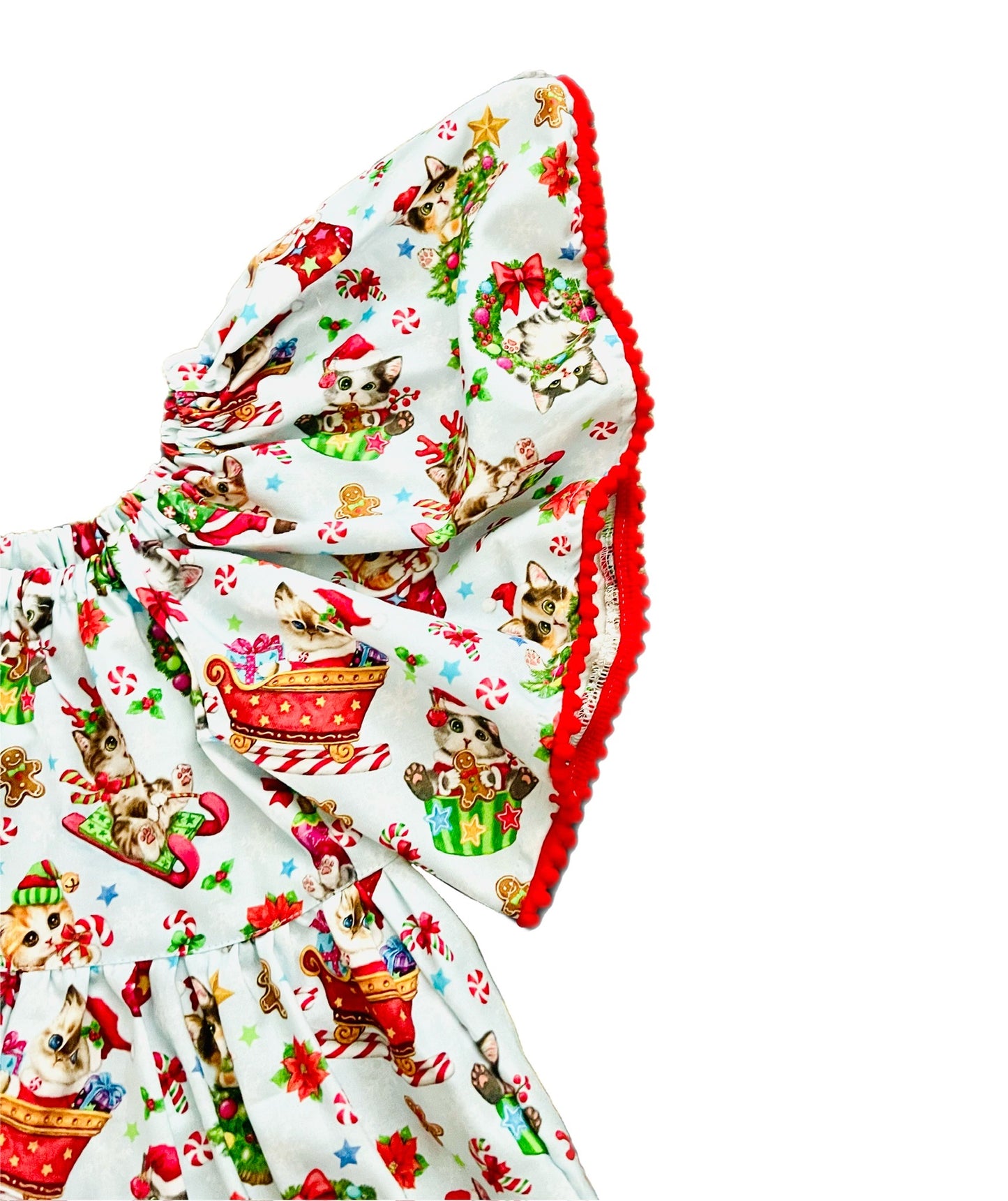 Womens Christmas Santa Kitty Flutter Sleeve Top
