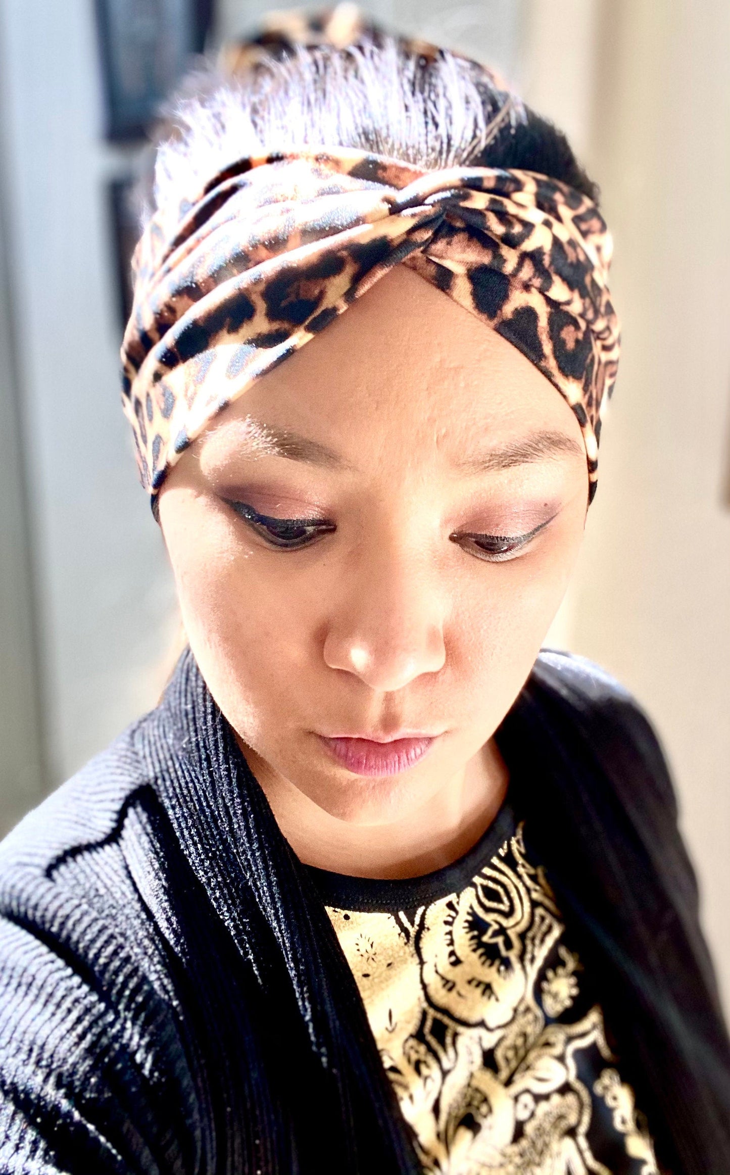 Leopard print matching headband and scrunchie pack