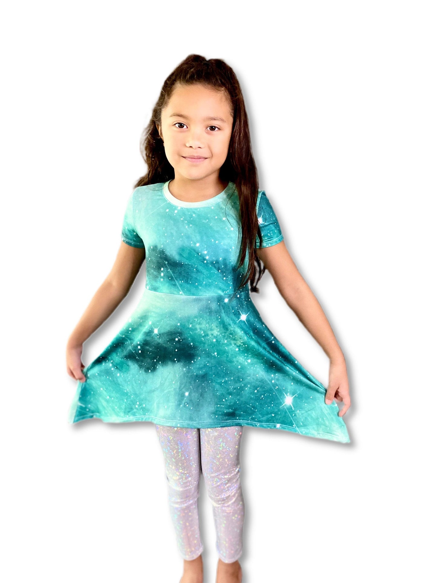 Girls Deep Space Starry Matching Blouse and Legging Set