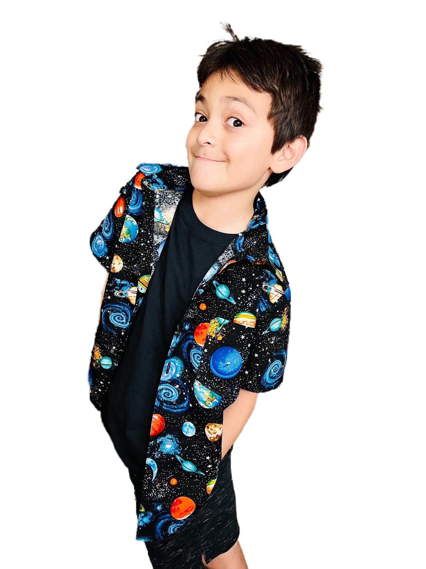 Space Galaxy Button Down Dress Baby and Boys Shirt