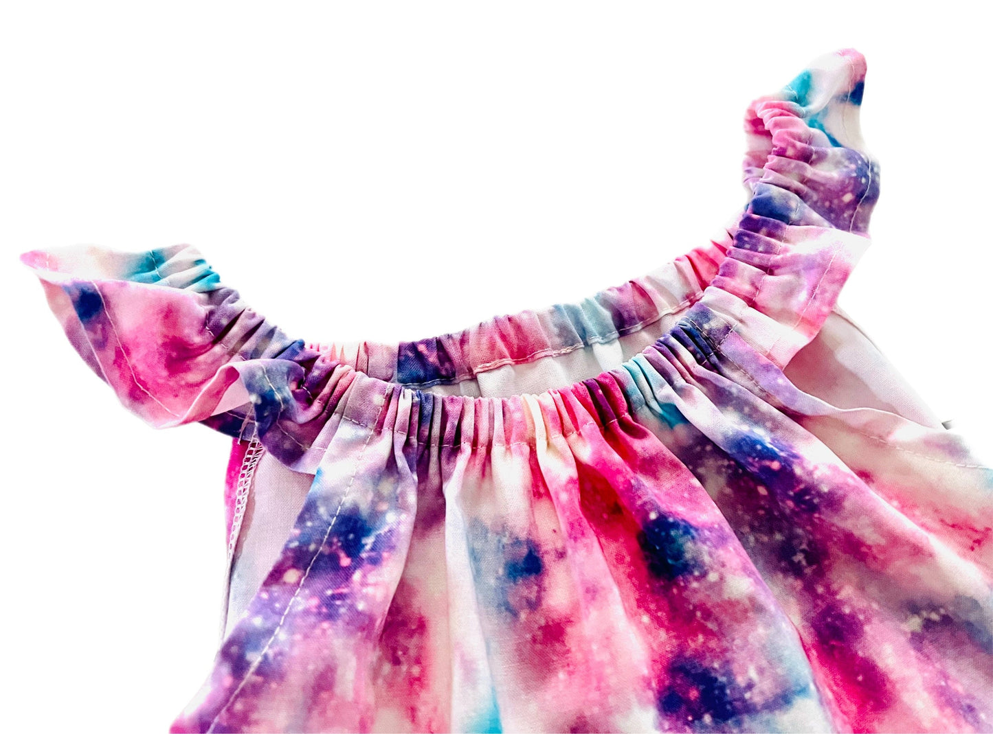 Cotton Candy Pink Galaxy Gathered Ruffle Dress with Back Tie