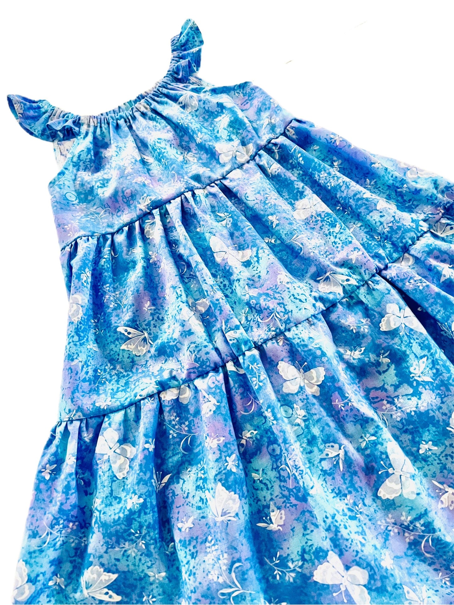 Butterfly Forest Blue Dream Gathered Dress