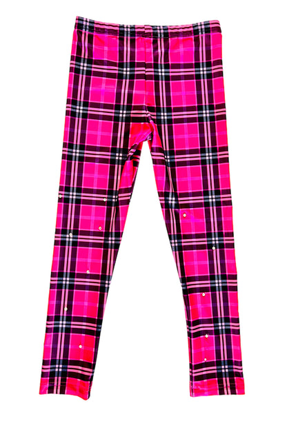 Razzle Dazzle Hot Pink Plaid Rhinestone Leggings