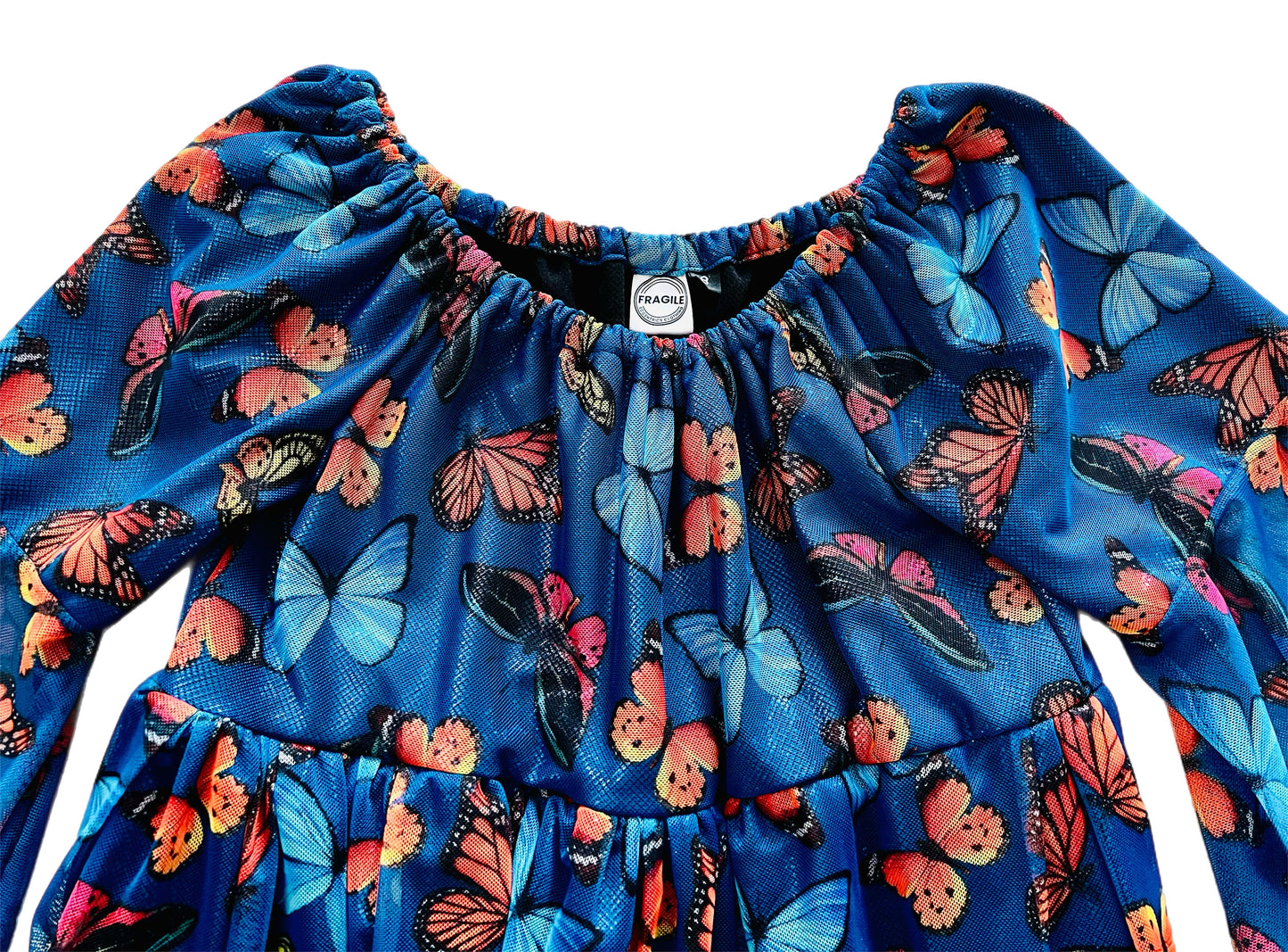 Indigo Midnight Blue Butterfly Gathered Blouse