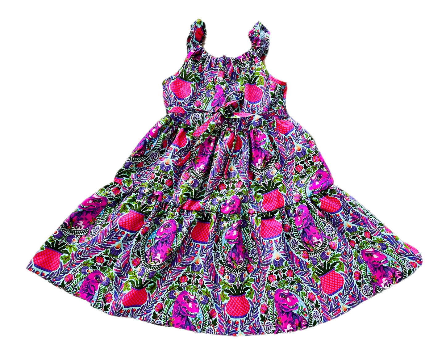 Girls Dino Delight Tiered Dress