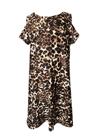 Leopard Printed Chic Summer Dress with open shoulder sleeve