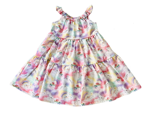 Unicorn Rainbow Daydream Gathered Dress with back tie