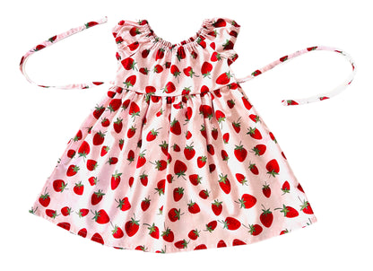 Strawberry Garden Gathered Dress with Back Tie