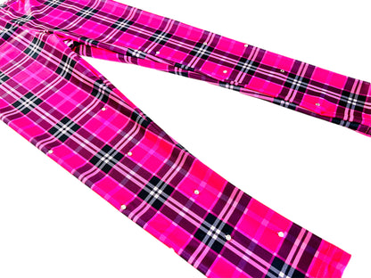 Razzle Dazzle Hot Pink Plaid Rhinestone Leggings