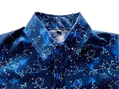 Dark Blue Sky Map Constellation Button Down Collared Shirt