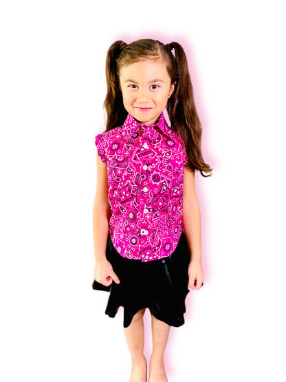 Pink Cowgirl “Fun in the Sun” Hot Pink Bandana Button Down Shirt