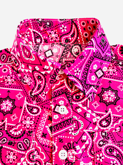 Pink Cowgirl “Fun in the Sun” Hot Pink Bandana Button Down Shirt