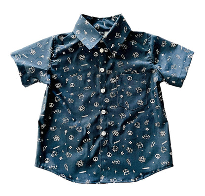 Boys Skater Space Kid Galaxy Button Down Dress Shirt